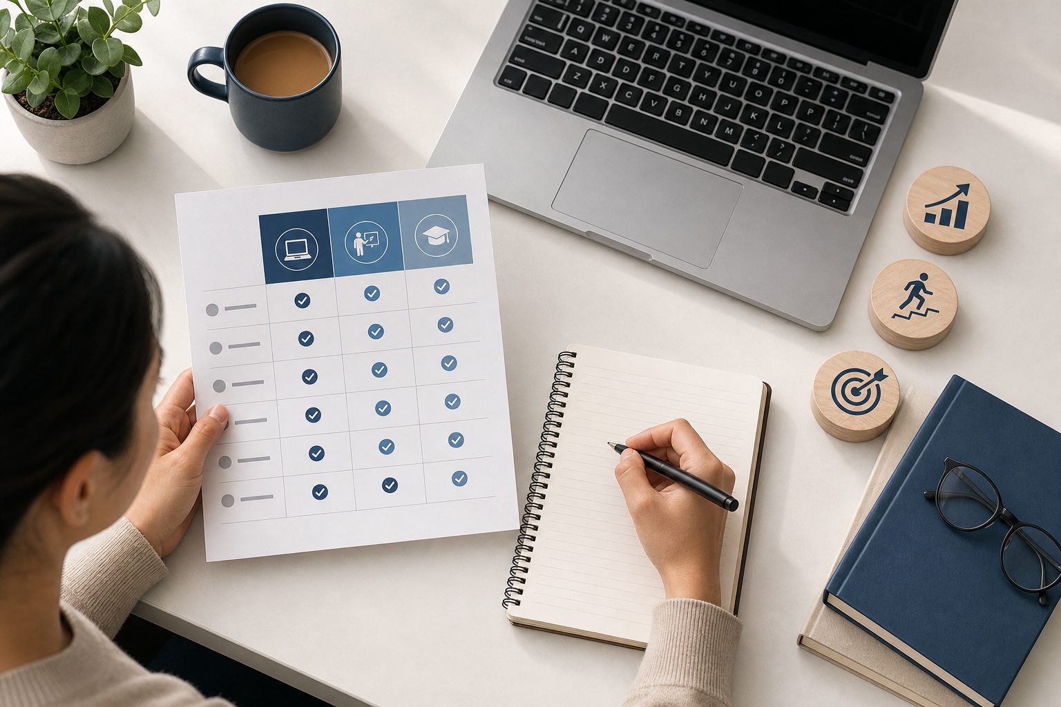 Comment choisir une bonne formation : une personne compare des options avec une checklist